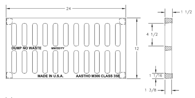 USF 6118 Heavy Duty Cast Iron 12" x 24" x 1.5" Grate