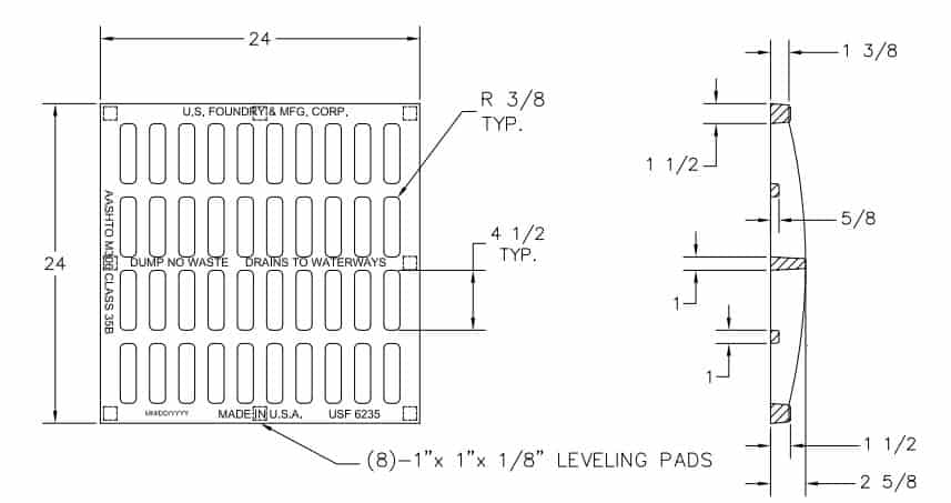 USF 6235 Class D Slotted Ductile Iron 24" X 24" Catch Basin Grate