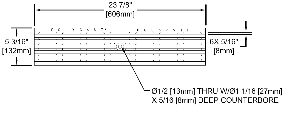 POLYCAST DG0675HD Class D Heel-Proof ADA Compliant Transverse Slotted Ductile Iron 5.19" x 24" Grate