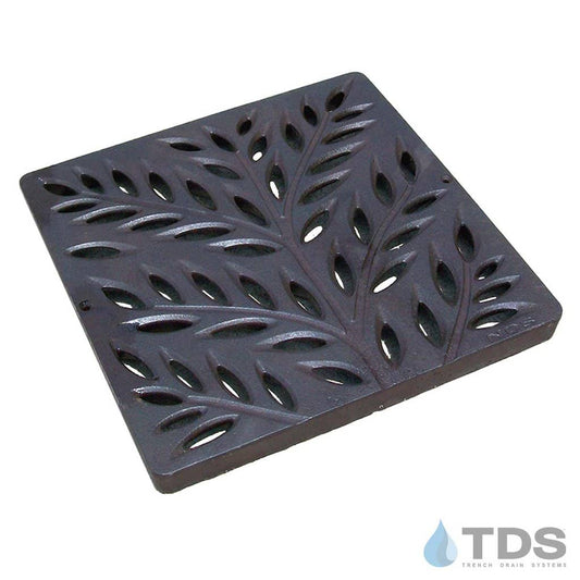 NDS1218CI-BF_Boof_Baked_on_oil_finish_Botanical-Catch_Basin_Grate_NDS_12x12